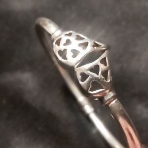 Sterling Silver 925 Vintage Heart Bracelet Spring Hinged Size 7.5